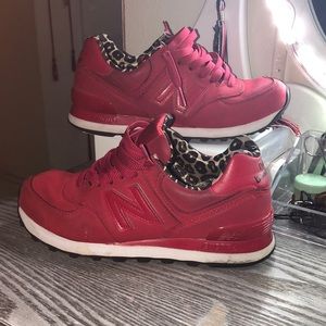 Red and black cheetah print New Balances